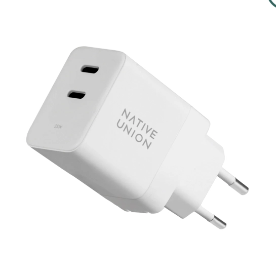 Мережевий зарядний пристрій Native Union Fast GaN Charger PD 35W Dual USB-C Port White