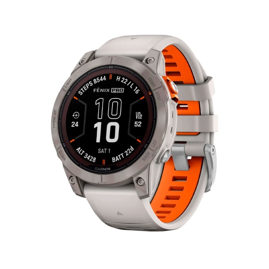 Спортивные часы Garmin Fenix 7 Pro Sapphire Solar Titanium w. Fog Gray/Ember O. Band - цена, характеристики, отзывы, рассрочка, фото 1