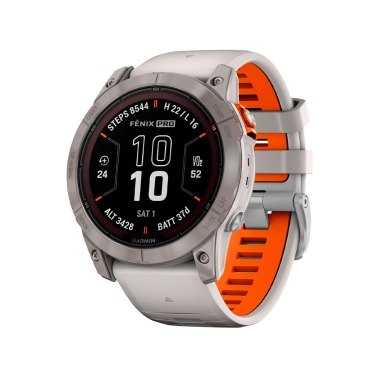 Спортивний годинник Garmin Fenix 7X Pro Sapphire Solar Titanium w. Fog Gray/Ember O. Band