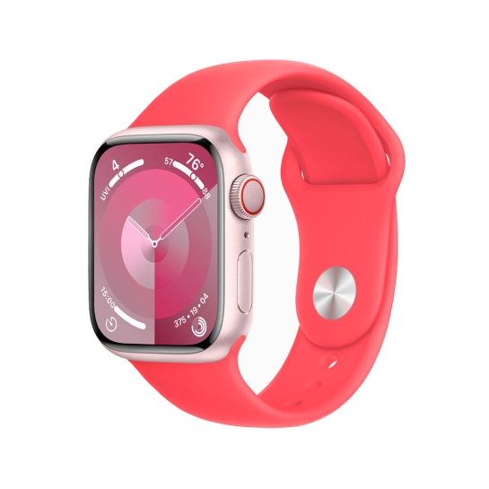 Apple Watch 9 + LTE 41mm Pink Aluminum Case with (PRODUCT)RED Sport Band - ціна, характеристики, відгуки, розстрочка, фото 1