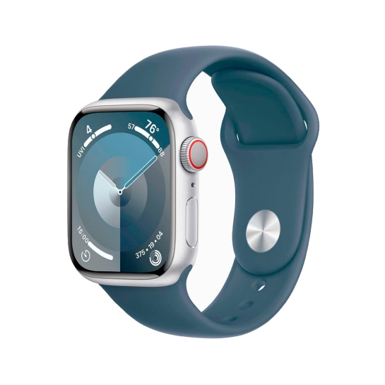 Apple Watch 9 + LTE 41mm Silver Aluminum Case with Storm Blue Sport Band - S/M - цена, характеристики, отзывы, рассрочка, фото 1