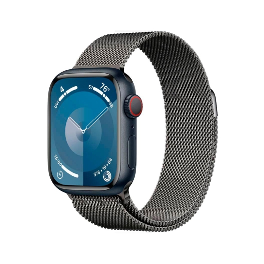 Apple Watch 9 + LTE 41mm Midnight Aluminum Case with Graphite Milanese Loop - ціна, характеристики, відгуки, розстрочка, фото 1