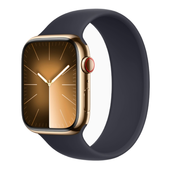 Apple Watch 9 + LTE 45mm Gold Stainless Steel Case with Midnight Solo Loop - цена, характеристики, отзывы, рассрочка, фото 1