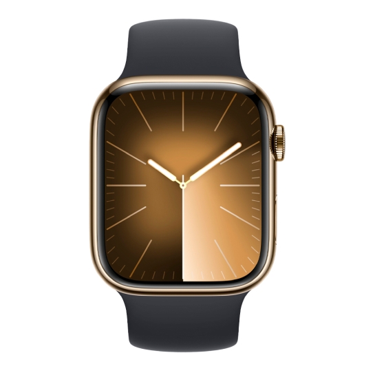 Apple Watch 9 + LTE 45mm Gold Stainless Steel Case with Midnight Solo Loop - цена, характеристики, отзывы, рассрочка, фото 2