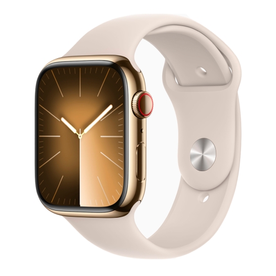 Apple Watch 9 + LTE 45mm Gold Stainless Steel Case with Starlight Sport Band - ціна, характеристики, відгуки, розстрочка, фото 1