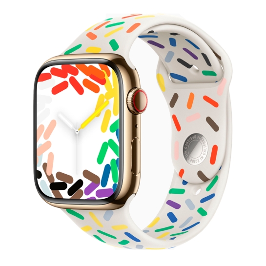 Apple Watch 9 + LTE 45mm Gold Stainless Steel Case with Pride Edition Sport Band - цена, характеристики, отзывы, рассрочка, фото 1