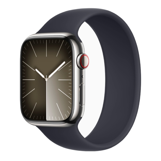 Apple Watch 9 + LTE 45mm Silver Stainless Steel Case with Midnight Solo Loop - ціна, характеристики, відгуки, розстрочка, фото 1