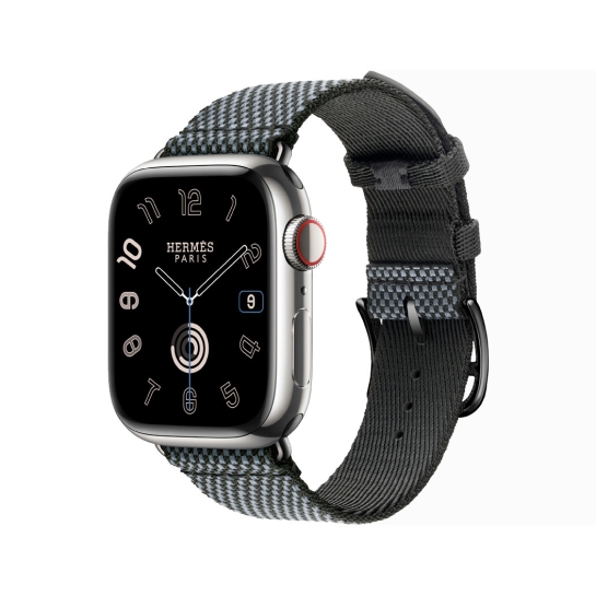 Apple Watch 9 + LTE 41mm Hermès Silver Stainless Steel Case with Denim/Noir Toile H Single Tour - цена, характеристики, отзывы, рассрочка, фото 1