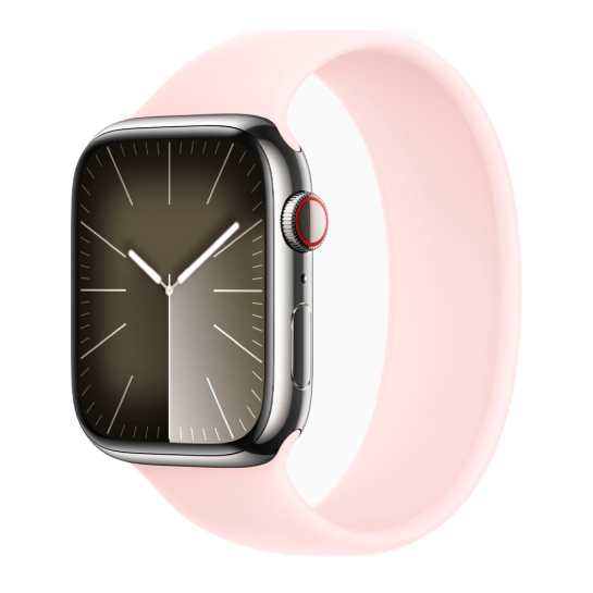 Apple Watch 9 + LTE 45mm Silver Stainless Steel Case with Light Pink Solo Loop - ціна, характеристики, відгуки, розстрочка, фото 1
