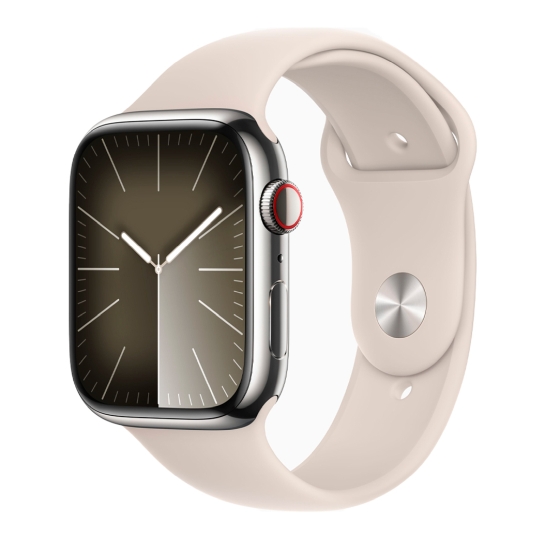 Apple Watch 9 + LTE 45mm Silver Stainless Steel Case with Starlight Sport Band - ціна, характеристики, відгуки, розстрочка, фото 1