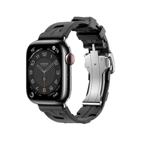 Apple Watch 9 + LTE 41mm Hermès Space Black Stainless Steel Case with Noir Kilim Single Tour - ціна, характеристики, відгуки, розстрочка, фото 1