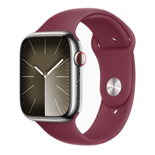 Apple Watch 9 + LTE 45mm Silver Stainless Steel Case with Mulberry Sport Band - ціна, характеристики, відгуки, розстрочка, фото 1