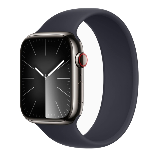 Apple Watch 9 + LTE 45mm Graphite Stainless Steel Case with Midnight Solo Loop - ціна, характеристики, відгуки, розстрочка, фото 1