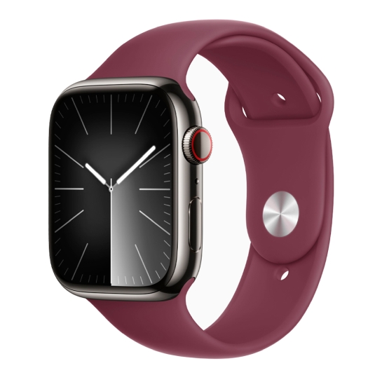 Apple Watch 9 + LTE 45mm Graphite Stainless Steel Case with Mulberry Sport Band - ціна, характеристики, відгуки, розстрочка, фото 1