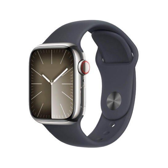 Apple Watch 9 + LTE 41mm Silver Stainless Steel with Midnight Sport Band - ціна, характеристики, відгуки, розстрочка, фото 1