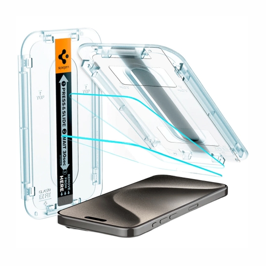 Защитное стекло Spigen for iPhone 15 Pro Max EZ FIT GLAS.tR (2 Pack) - цена, характеристики, отзывы, рассрочка, фото 1