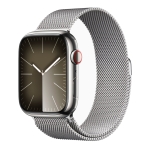 Apple Watch 9 + LTE 45mm Silver Stainless Steel Case with Silver Milanese Loop