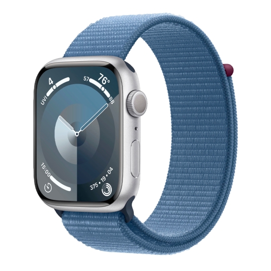 Apple Watch 9 45mm Silver Aluminum Case with Winter Blue Sport Loop - ціна, характеристики, відгуки, розстрочка, фото 1