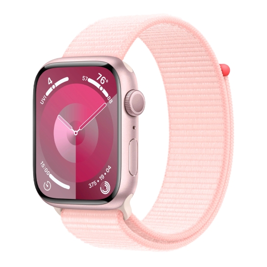 Apple Watch 9 45mm Pink Aluminum Case with Light Pink Sport Loop