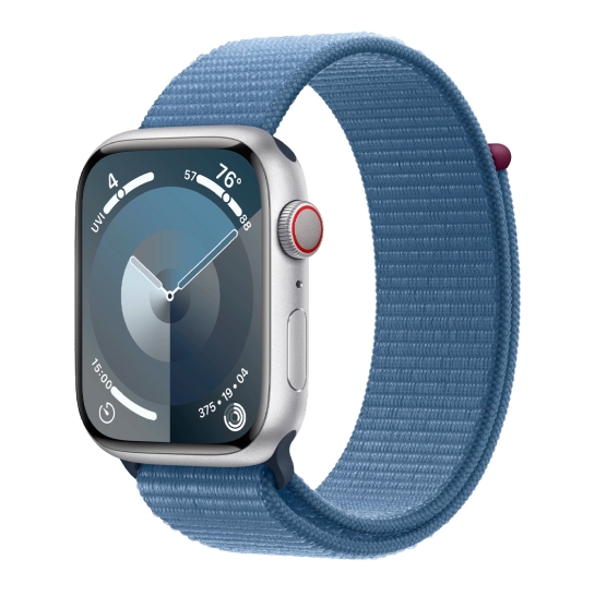 Apple Watch 9 + LTE 45mm Silver Aluminum Case with Winter Blue Sport Loop - ціна, характеристики, відгуки, розстрочка, фото 1