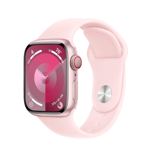 Apple Watch 9 + LTE 41mm Pink Aluminum Case with Light Pink Sport Band - S/M - цена, характеристики, отзывы, рассрочка, фото 1
