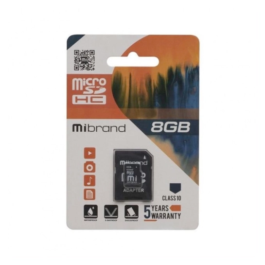 Карта памяти Mibrand microSDHC 8Gb Class 10 + adapter (MICDC10/8GB-A)
