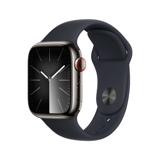 Apple Watch 9 + LTE 41mm Graphite Stainless Steel with Midnight Sport Band - S/M - ціна, характеристики, відгуки, розстрочка, фото 1