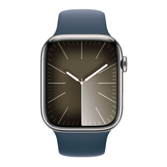 Apple Watch 9 + LTE 45mm Silver Stainless Steel Case with Storm Blue Sport Band - S/M - ціна, характеристики, відгуки, розстрочка, фото 3
