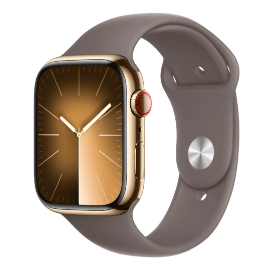Apple Watch 9 + LTE 45mm Gold Stainless Steel Case with Clay Sport Band - S/M - ціна, характеристики, відгуки, розстрочка, фото 1