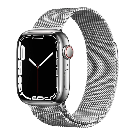Б/У Смарт-годинник Apple Watch Series 7 + LTE 45mm Silver Stainless Steel Case with Silver Milanes Loop (Ідеальний)