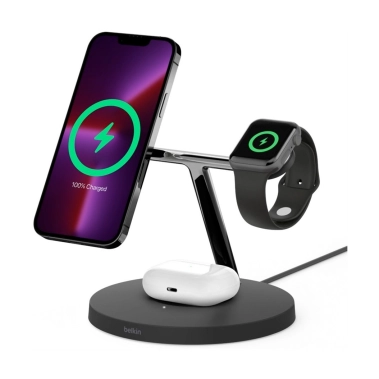 Беспроводное зарядное устройство Belkin 3in1 MagSafe iPhone Wireless Charger Black - цена, характеристики, отзывы, рассрочка, фото 1