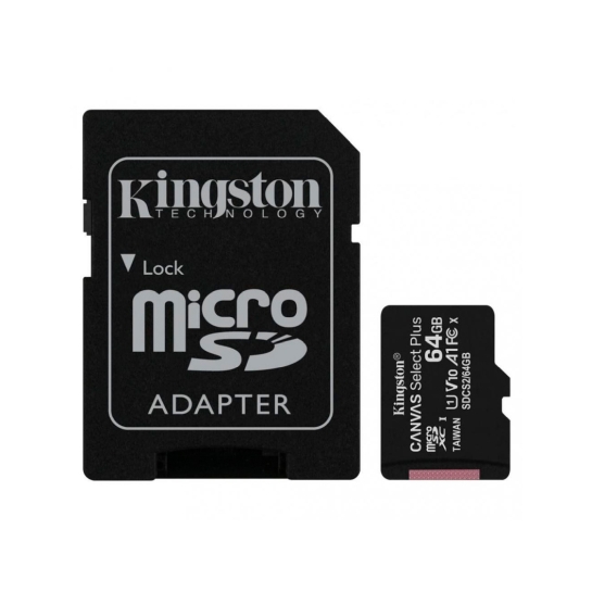 Карта памяти Kingston 64 GB microSDXC Class 10 UHS-I Canvas Select Plus + SD Adapter - цена, характеристики, отзывы, рассрочка, фото 1