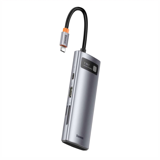 USB-хаб Baseus Metal Gleam Series 7-in-1 Multifunctional Type-C HUB Docking Station Gray - ціна, характеристики, відгуки, розстрочка, фото 2