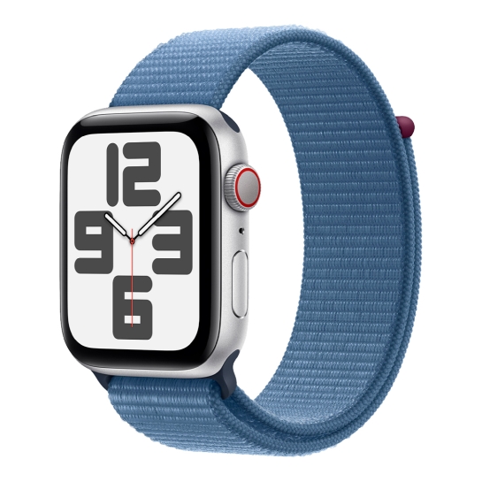 Apple Watch SE 2 2023 + LTE 44mm Silver Aluminum Case with Winter Blue Sport Loop - ціна, характеристики, відгуки, розстрочка, фото 1