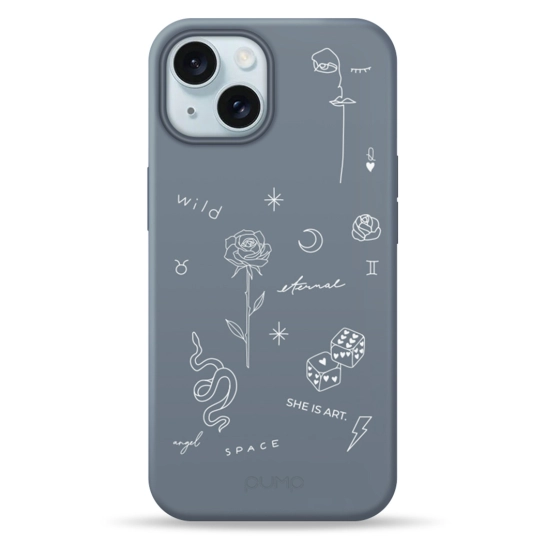 Чехол Pump Silicone Minimalistic Case with MagSafe for iPhone 15 Tattoo Grey