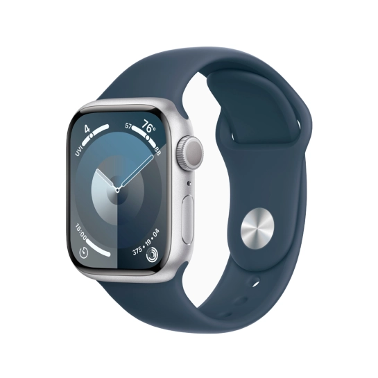 Б/У Смарт-годинник Apple Watch 9 41mm Silver Aluminum Case with Storm Blue Sport Band (Ідеальний)