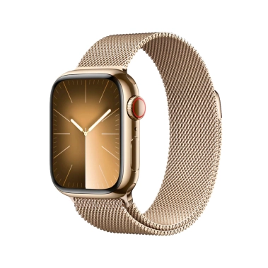 Б/У Смарт-часы Apple Watch 9 + LTE 41mm Gold Stainless Steel with Gold Milanese Loop (Отличное) - цена, характеристики, отзывы, рассрочка, фото 1