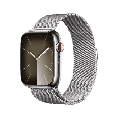 Б/У Смарт-часы Apple Watch 9 + LTE 41mm Silver Stainless Steel with Silver Milanese Loop (Идеальное) - цена, характеристики, отзывы, рассрочка, фото 1