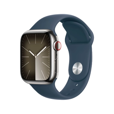 Б/У Смарт-годинник Apple Watch 9 + LTE 41mm Silver Stainless Steel with Storm Blue Sport Band (Отличное) - цена, характеристики, отзывы, рассрочка, фото 1