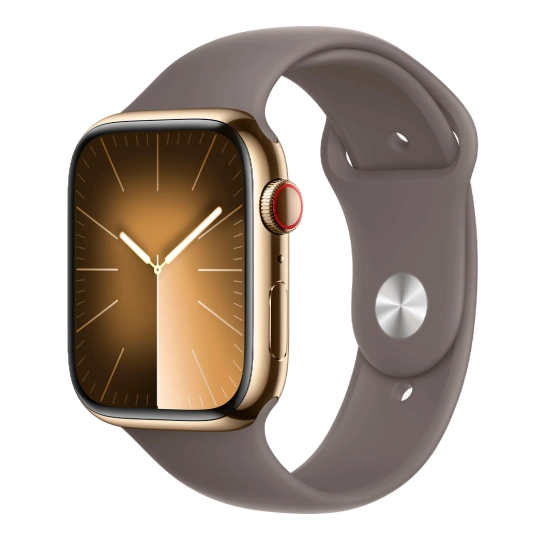 Б/У Смарт-годинник Apple Watch 9 + LTE 45mm Gold Stainless Steel Case with Clay Sport Band (Отличное)