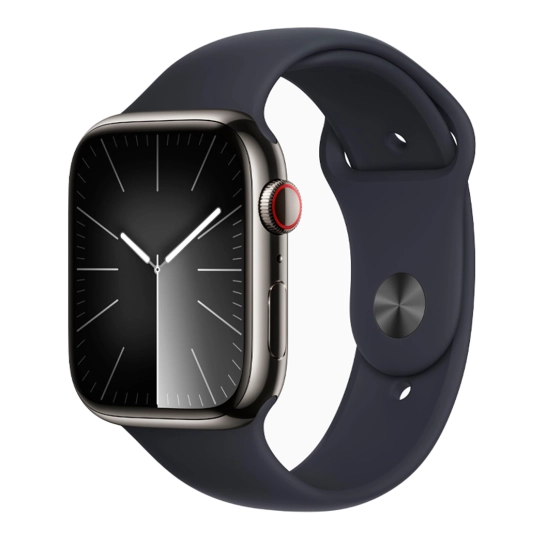 Б/У Смарт-годинник Apple Watch 9 + LTE 45mm Graphite Stainless Steel Case with Midnight Sport Band (Идеальное)