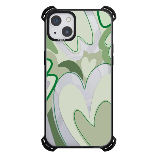 Чохол Pump Silicone Case 03 with MagSafe for iPhone 13 Clear/Black Green hearts