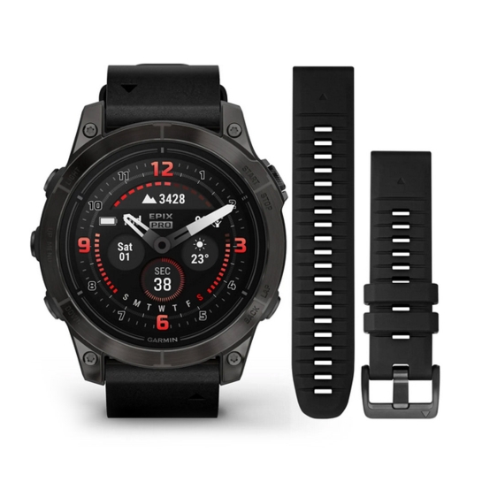 Смарт-часы Garmin Epix Pro Gen 2 Sapphire Edition Carbon Grey DLC Titanium with Black Leather band - цена, характеристики, отзывы, рассрочка, фото 1