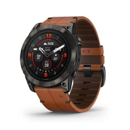 Смарт-часы Garmin Epix Pro Gen 2 Sapphire Edition Carbon Grey DLC Titanium with Brown Leather band - цена, характеристики, отзывы, рассрочка, фото 1