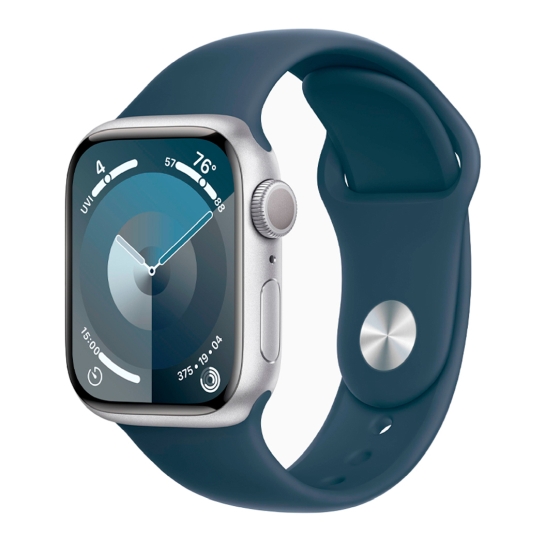 Apple Watch 9 45mm Silver Aluminum Case with Storm Blue Sport Band - M/L - цена, характеристики, отзывы, рассрочка, фото 1
