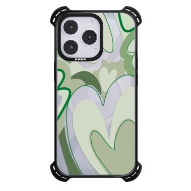 Чохол Pump Silicone Case 03 with MagSafe for iPhone 14 Pro Clear/Black Green hearts - цена, характеристики, отзывы, рассрочка, фото 1