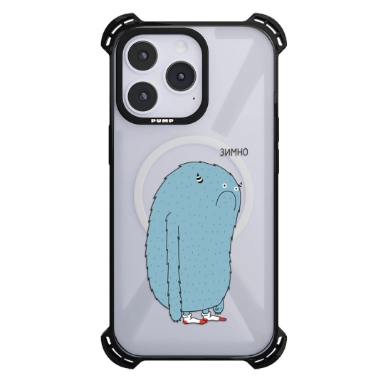 Чехол Pump Silicone Case 03 with MagSafe for iPhone 14 Pro Clear/Black Blue monster