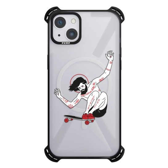 Чехол Pump Silicone Case 03 with MagSafe for iPhone 13 Clear/Black Skating Jesus