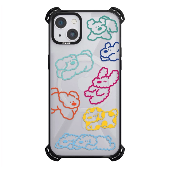 Чехол Pump Silicone Case 03 with MagSafe for iPhone 14 Clear/Black Cloudy dogs