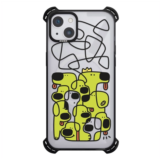 Чохол Pump Silicone Case 03 with MagSafe for iPhone 14 Clear/Black Green dogs